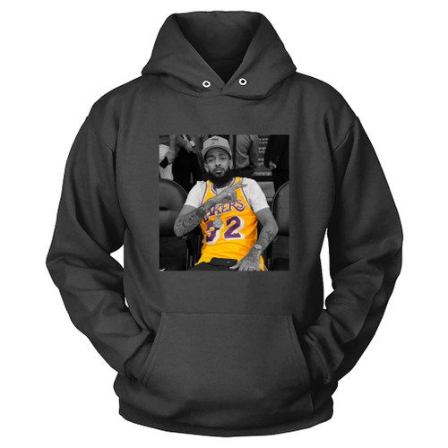 Nippsey Hustle Wearing Magic Johnson Los Angeles Lakers Jersey Hoodie