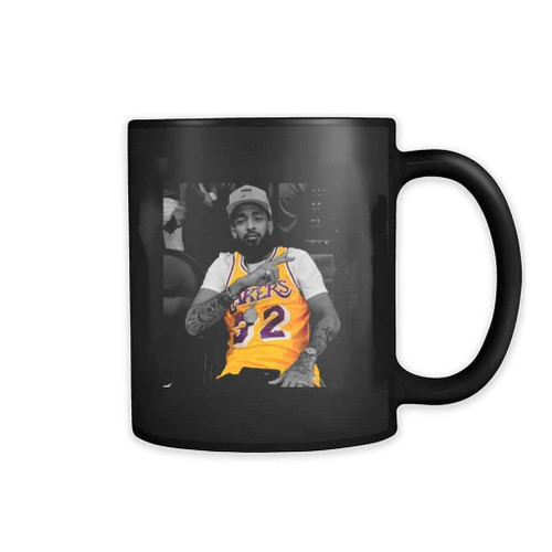 Nippsey Hustle Wearing Magic Johnson Los Angeles Lakers Jersey Mug