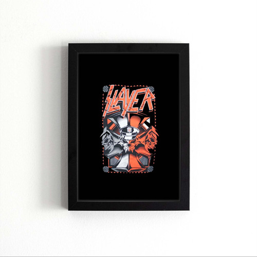 Slayer Grey And Red Iron Cross Skull Poster