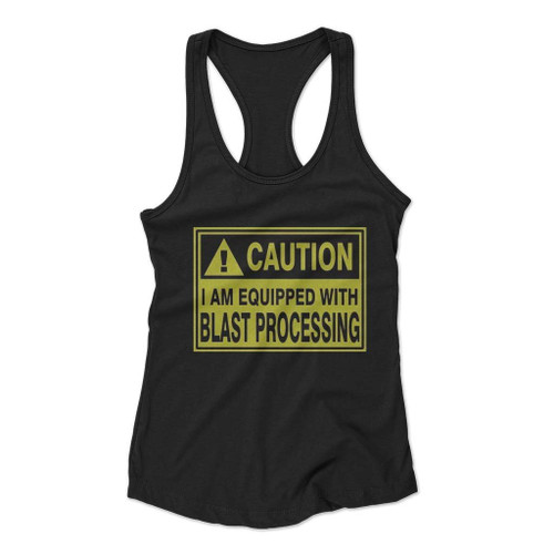 Caution Blast Processing Slogan Women Racerback Tank Top