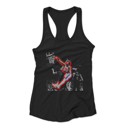 Philadelphia 76Ers Joel Embiid Posterized Dunk Over Jared Allen Women Racerback Tank Top