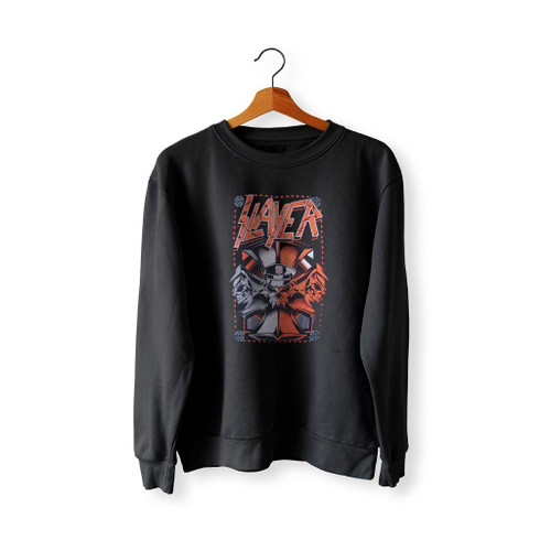 Slayer Grey And Red Iron Cross Skull Sweatshirt Sweater