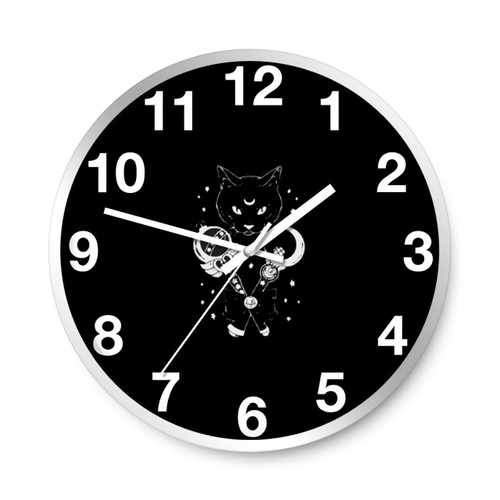 Goth Anime Cat Moon Anime Wall Clocks