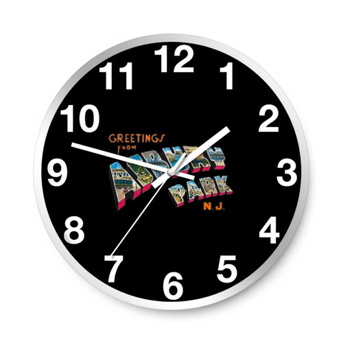 Greetings From Asbury Park Nj Art Love Logo Wall Clocks