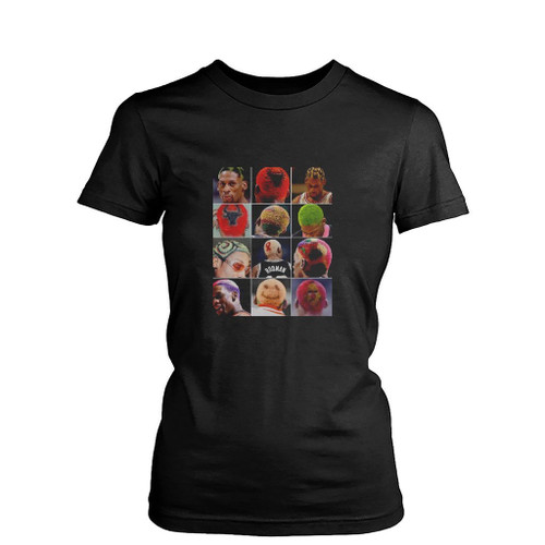 Hairstyles Of The Worm Dennis Rodman Womens T-Shirt Tee