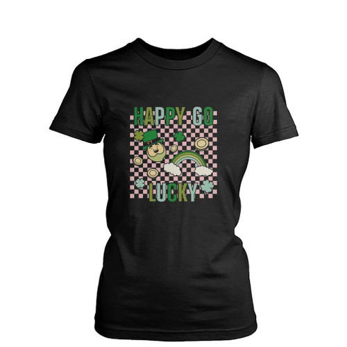 Happy Go Lucky St Patrick Is Day Four Leaf Clover Womens T-Shirt Tee