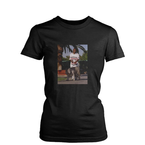 Iron Mike Tyson Walking His Pet White Tiger Womens T-Shirt Tee