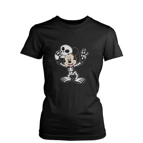 Mickey Mouse Skeleton Funny Womens T-Shirt Tee