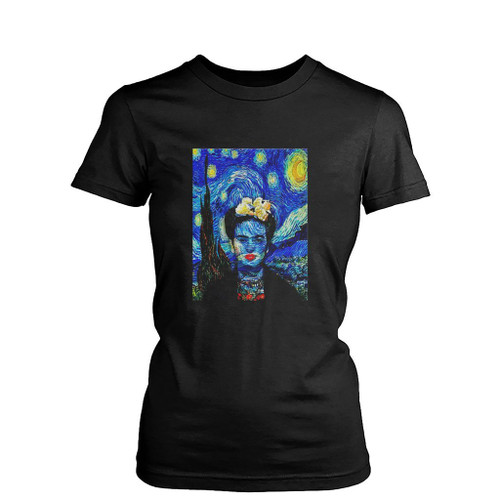 Frida Kahlo Vincent Van Gogh The Starry Night  Womens T-Shirt Tee