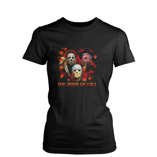 The Boys Of Fall Halloween Jason Freddy Serial Killers Womens T-Shirt Tee
