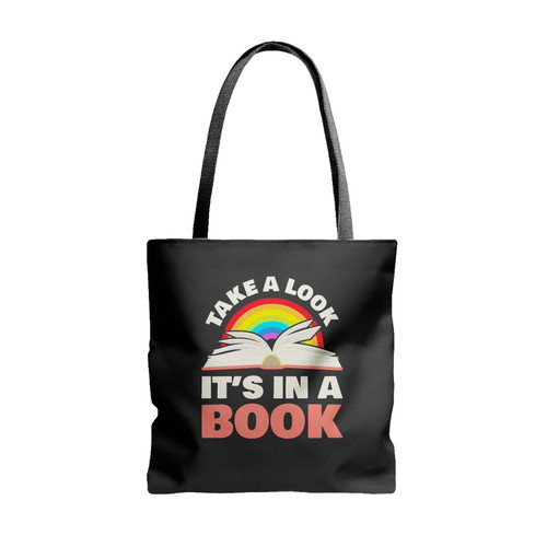 Take A Look It's In A Book Reading Vintage Retro Rainbow Books Lover Tote Bags