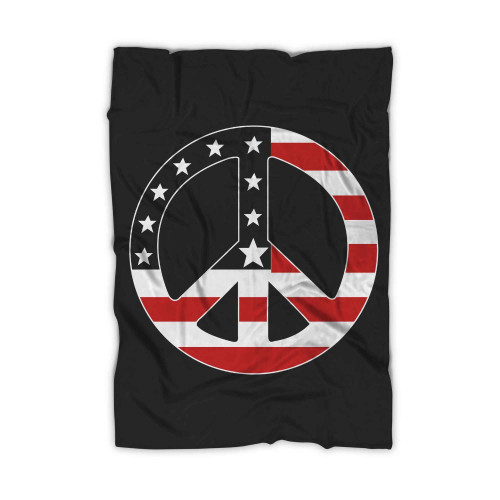 Peace Sign Usa American Flag Blanket