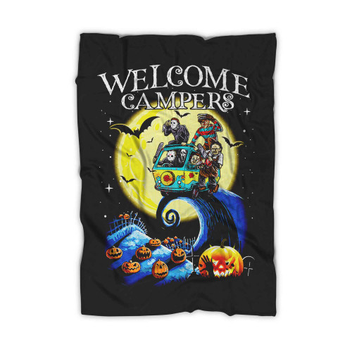 Welcome Campers Funny Camping 80S Horror Blanket Welcome Campers Funny Camping 80S Horror Blanket