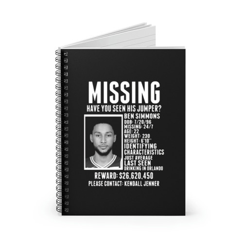 Ben Simmons Missing Have You Seen His Jumper Brooklyn Basketball  Spiral Notebook
