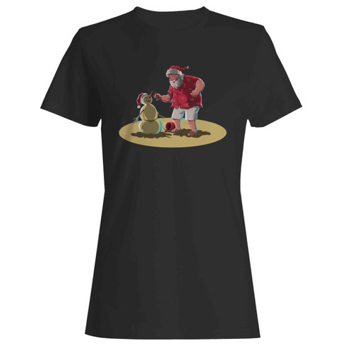 Christmas Beach Santa Clause & Snowman Women's T-Shirt Tee