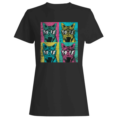 Pop Art Cat Animal Sunglasses Kitten Vintage Women's T-Shirt Tee