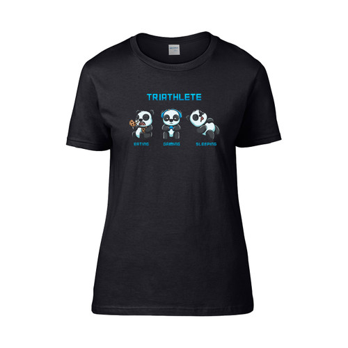 Funny Panda Gift Triathlete Gaming Eating Sleeping Women's T-Shirt Tee