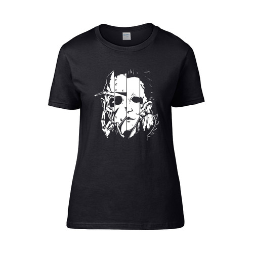 Halloween Horror Movie Faces Funny Party Women's T-Shirt Tee
