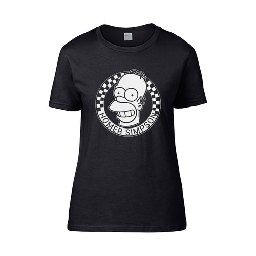 Homer Simpson Portrait Checkerboard Circle Women's T-Shirt Tee