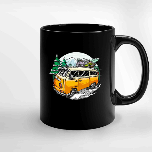 Adventure Of Classic Or Vintage Car In The Winter Ceramic Mugs