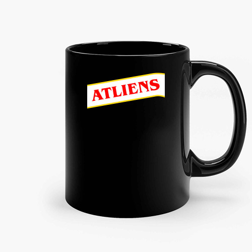 Atliens Stripe On Red Ceramic Mugs