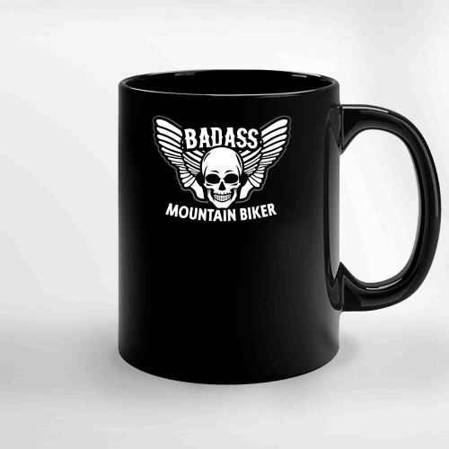 Badass Mountain Biker Skull With Wings Mountain Bike Ceramic Mugs