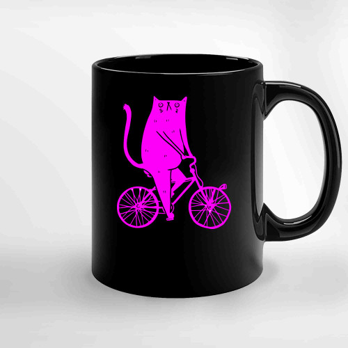 Cat On A Bike Pink Ceramic Mugs