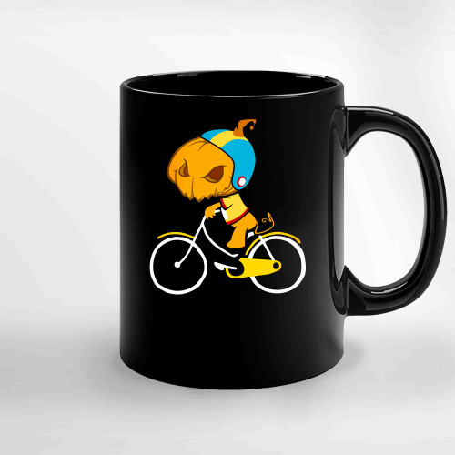 Halloween Pumpkin Rides A Bicycle Ceramic Mugs