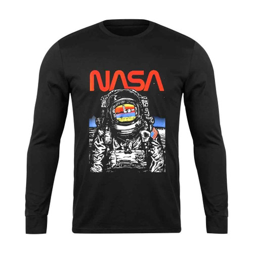 Nasa Astronaut Moon Reflection Vintage Retro Long Sleeve T-Shirt