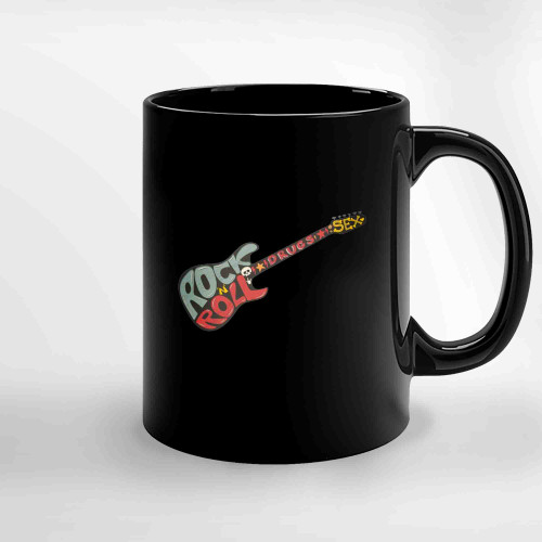 Rock N Roll Vintage Poster Rock And Roll Guitar Ceramic Mugs