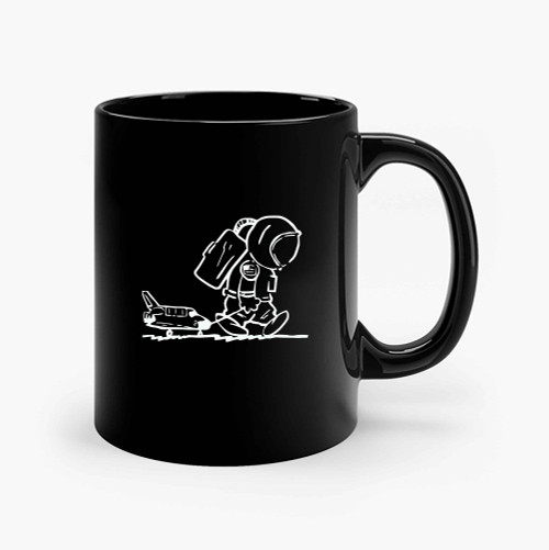 Sad Astronaut Pulling Space Shuttle Ceramic Mugs