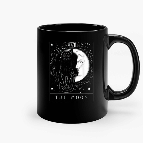 Tarot Card Crescent Moon And Cat Ceramic Mugs