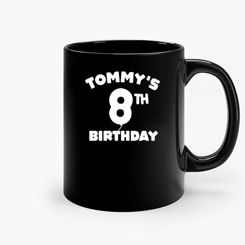 Tommys 8 Th Birthday Balloon Ceramic Mugs
