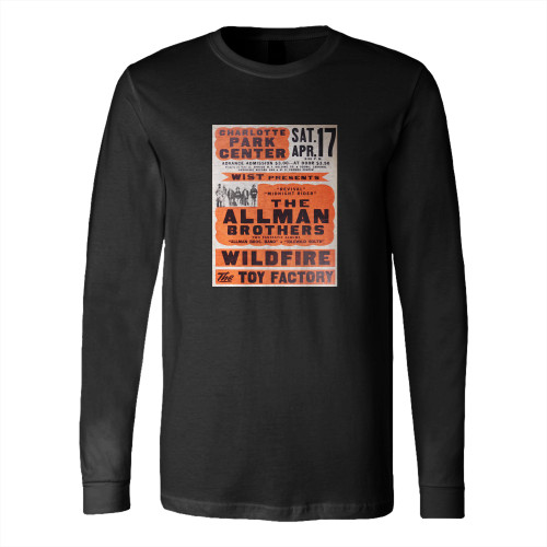 1971 Allman Brothers Band Charlotte Park Center Cardboard Globe Concert  Long Sleeve T-Shirt Tee