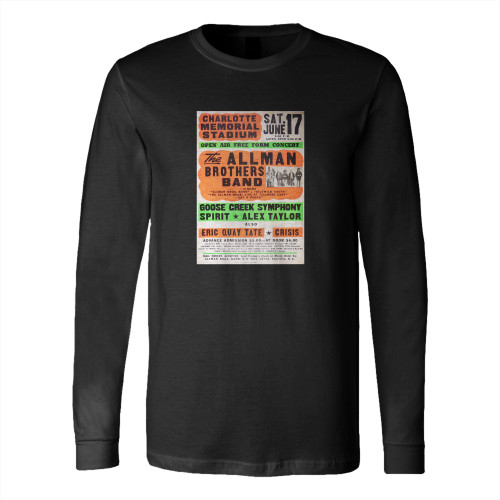 1972 Allman Brothers Band Charlotte Memorial Stadium Cardboard Globe Concert  Long Sleeve T-Shirt Tee