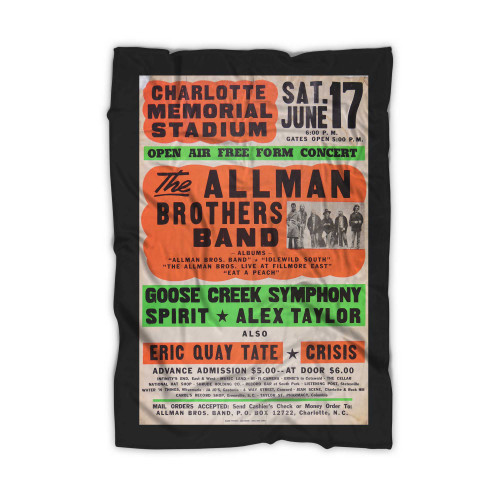 1972 Allman Brothers Band Charlotte Memorial Stadium Cardboard Globe Concert  Blanket