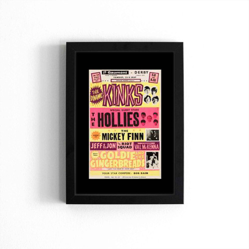 The Hollies The Kinks 1965 Small British Concert  Poster