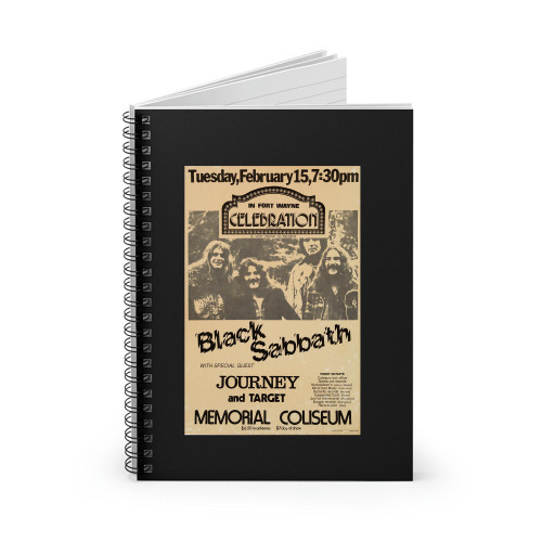 Black Sabbath Journey 1977 Fort Wayne Memorial Coliseum Concert  Spiral Notebook