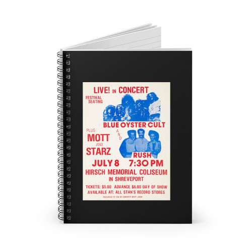 Blue Oyster Cult Rush Hirsch Memorial Concert Handbill Concert  Spiral Notebook