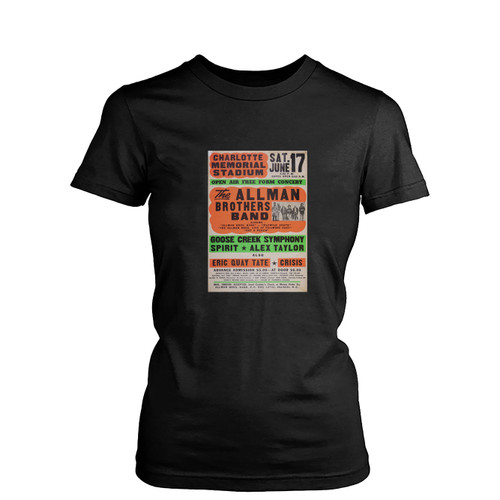 1972 Allman Brothers Band Charlotte Memorial Stadium Cardboard Globe Concert  Women's T-Shirt Tee