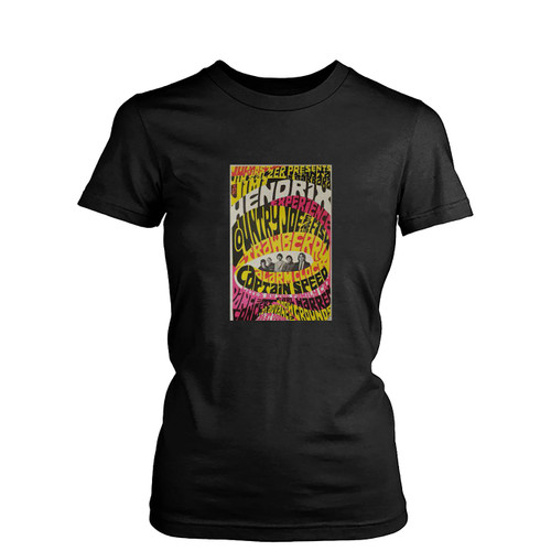 Authentic Original 1967 Jimi Hendrix Experience Country Joe & The Fish Strawberry Alarm Clock 2Nd Printing Concert  Women's T-Shirt Tee