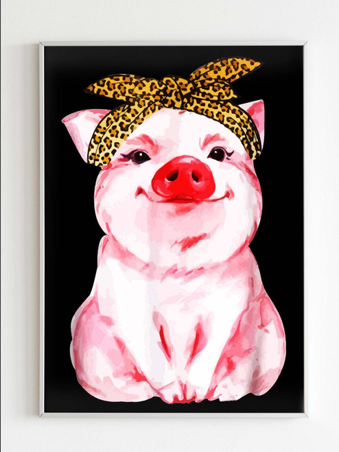 Cute Pig With Leopard Bandana Poster