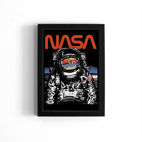 Nasa Astronaut Moon Reflection Vintage Retro Poster