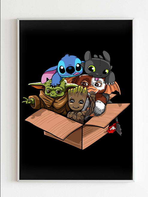 Cute Kawaii Yoda Groot Stitch Toothless Mogwai Poster