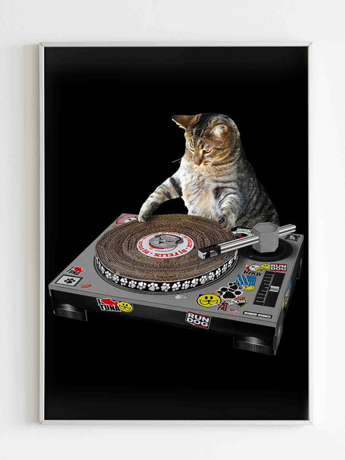 Dj Cat Scratching Pad Poster