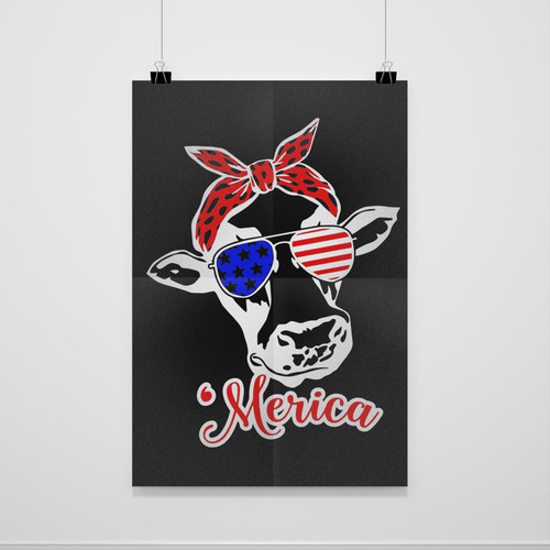 4Th Of July Cow With Bandana Poster