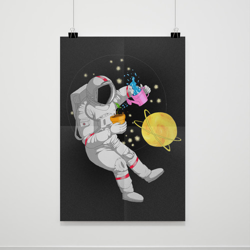 Astronaut Go Green Space Art Drawing Poster
