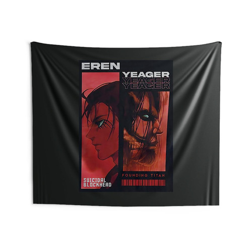 Attack On Titan Eren Yeager Suicidal Blockhead Wall Tapestries Attack On Titan Eren Yeager Suicidal Blockhead Wall Tapestries
