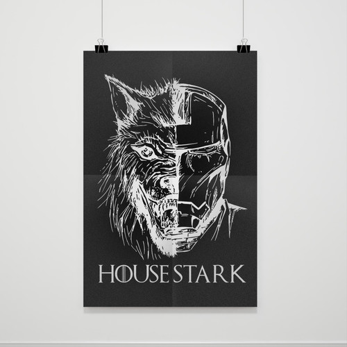 Direwolf Iron Man Mash Up Game Of Thrones Tony Stark Avengers House Stark Poster