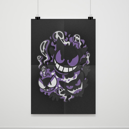 Gastly Haunter Gengar Pokemon Evolutions Ghost Type Poster